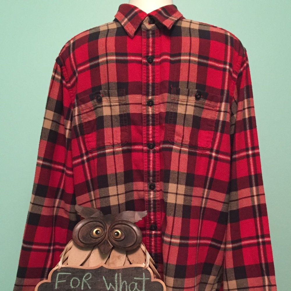 American Eagle Heritage Flannel Button Down Red Black Checkered Shirt L